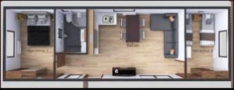 Stacaravan FAMILY 4x12 48m2 Plattegrond met visualisatie