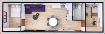 Stacaravan PEGASUS 4x14 plan van 56m2 met visualisatie